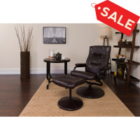Flash Furniture Contemporary Brown Leather Recliner and Ottoman with Leather Wrapped Base BT-7862-BN-GG